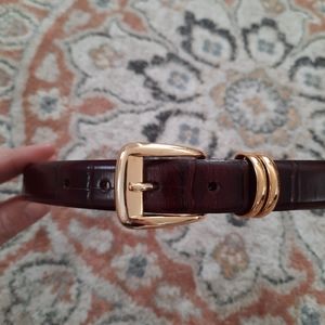 Croc embossed brown leather belt